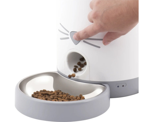 Distributeur automatique de nourriture pour chat avec gamelle et bouton de commande