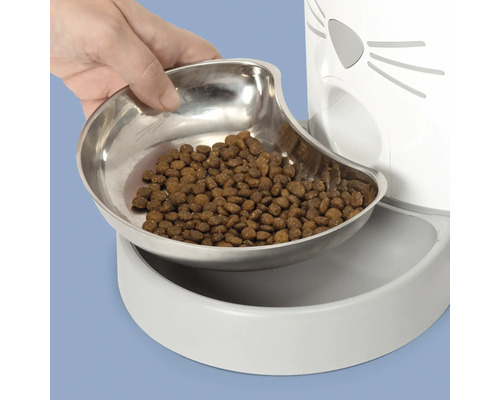 Distributeur automatique de nourriture pour chat avec gamelle en acier inoxydable et nourriture