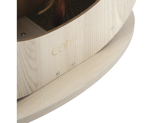 Vue détaillée d''un griffoir pour chat Catit en bois avec surface à griffer en carton