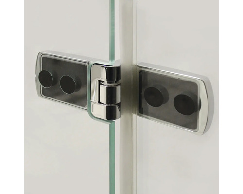 Vue détaillée d''une ferrure de cabine de douche avec charnière
