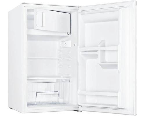 Petit réfrigérateur blanc ouvert avec des étagères