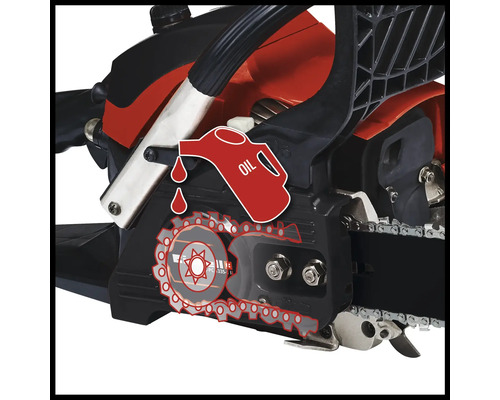 Kettensäge mit Ölzufuhrsymbol für die Schmierung der Kette