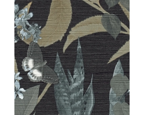 Papier peint avec motif de plantes, de fleurs et de papillons