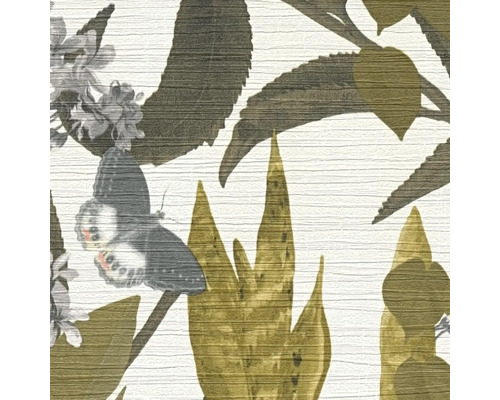 Papier peint avec feuilles, papillon et fleurs