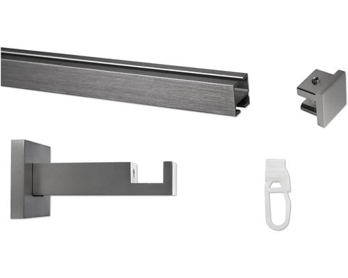 Gardinenstange, Endstück, Träger und Gleiter für Gardinen