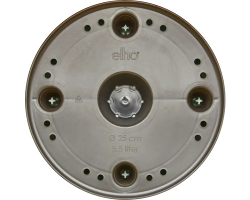 Unterseite eines Blumentopfuntersetzers mit 25 Zentimeter Durchmesser und 5,5 Liter Volumen