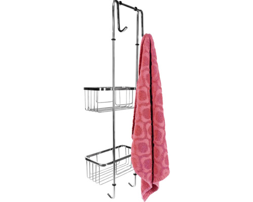 Duschregal mit zwei Ablagekörben und einem Handtuch