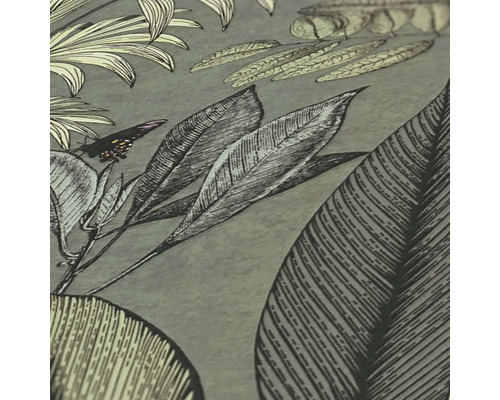 Papier peint avec motif de plantes et papillon