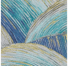Nahaufnahme einer strukturierten Tapete mit blauem und goldenem Wirbelmuster