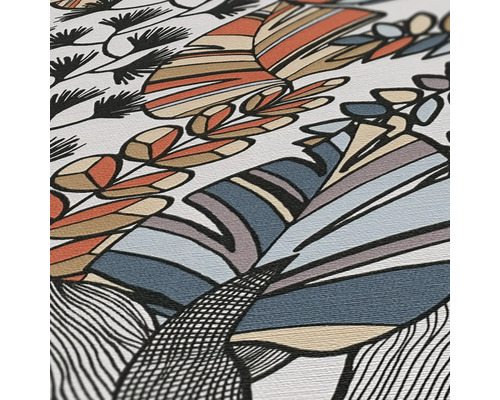 Detailansicht einer gemusterten Tapete mit Blättern