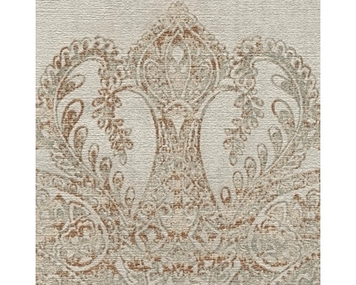 Detailansicht einer beigen Vliestapete mit Ornamenten