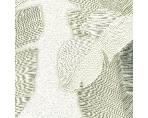 Nahaufnahme einer Tapete mit Blattmuster und Reliefstruktur.