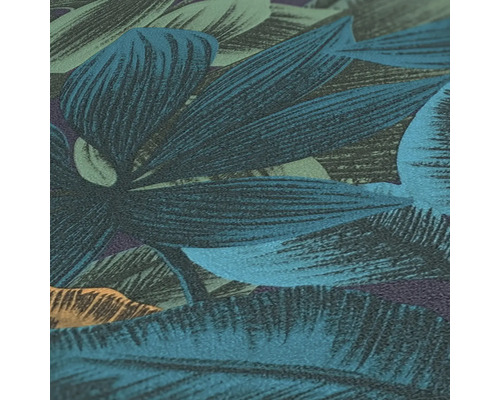 Nahaufnahme einer gemusterten Tapete mit Blattdesign