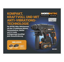Marteau perforateur sans fil Worx Nitro avec batterie, chargeur et forets SDS