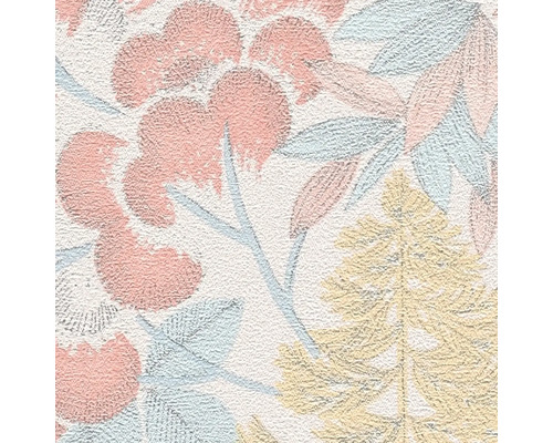 Nahaufnahme einer strukturierten Tapete mit Blumen- und Blattmuster