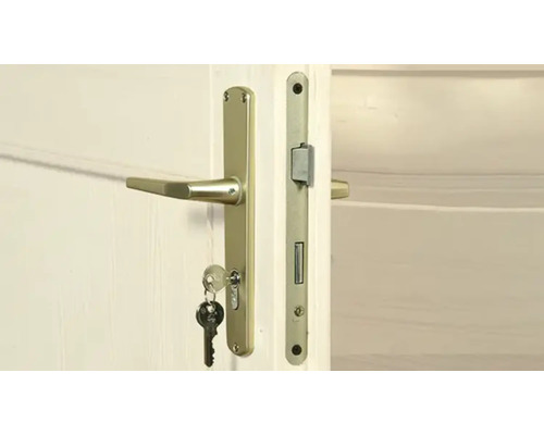 Tür mit Beschlägen und Schlüsseln