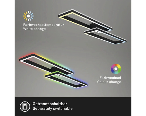 Rechteckige LED Deckenleuchte mit Farbwechsel und getrennt schaltbaren Leuchten
