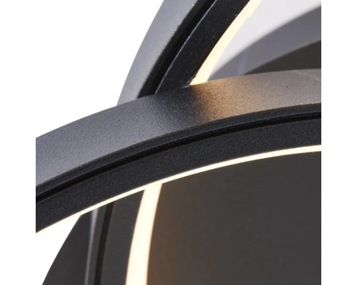 Detailansicht einer schwarzen LED-Leuchte mit ringförmigem Design