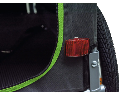 Vue détaillée d''une remorque de vélo avec réflecteur rouge