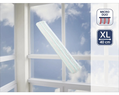 Lave-vitre avec housse microfibre et taille XL nettoyant une fenêtre
