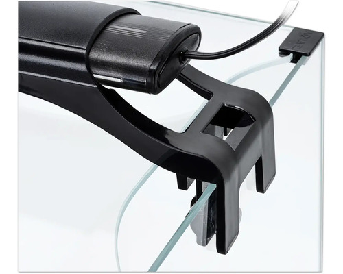 Gros plan d''une lampe d''aquarium noire avec support sur une plaque de verre