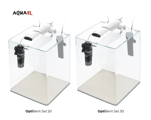 Deux kits d''aquariums Aquael OptiBent de différentes tailles avec filtre et éclairage.