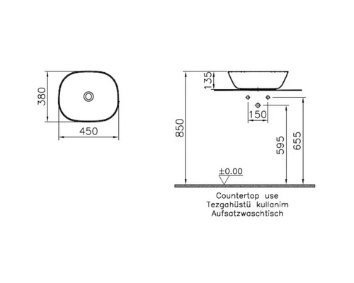Dessin d''un lavabo à poser avec dimensions