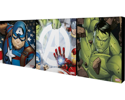 Marvel Avengers Avengers Tableau sur toile avec cadre en bois de 3 cm 37 x  50 cm