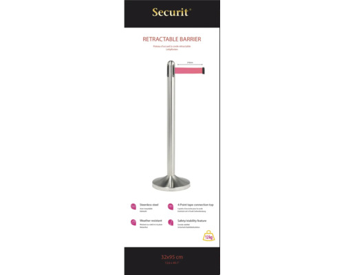 Absperrpfosten mit ausziehbarer Barriere aus Edelstahl, 32 x 95 cm