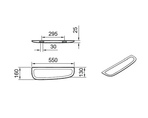 Technische Zeichnung einer Ablageschale mit Maßangaben.