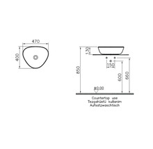 Dessin technique d''un lavabo à poser avec dimensions