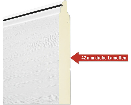 Detailansicht der 42 Millimeter dicken Lamellen eines Tors