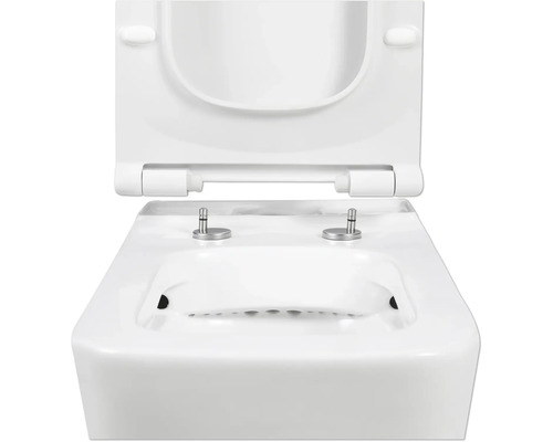 Weisse Toilette mit offenem Deckel für das Badezimmer