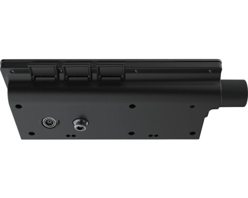 Nahaufnahme einer schwarzen Steuereinheit mit Anschlussbuchsen