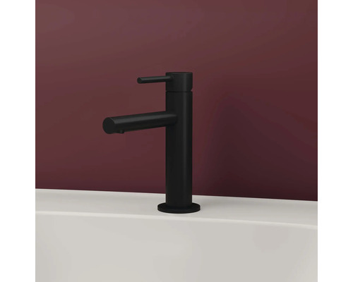 Mitigeur de lavabo noir sur un lavabo