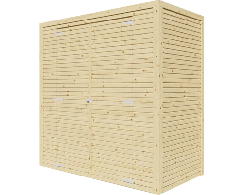 Armoire en bois avec des lamelles horizontales et deux portes