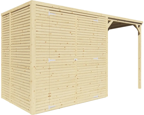Holzgartenhaus mit Doppeltür und Anbau