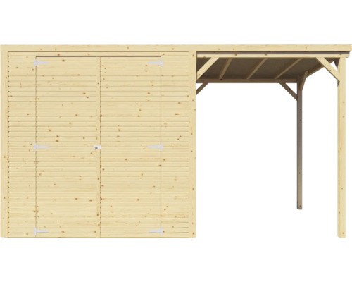 Holzschuppen mit Doppeltür und Carport