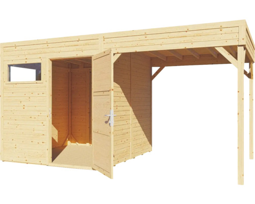 Gartenhaus aus Holz mit Doppeltür und Vordach