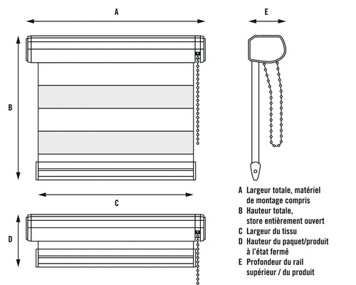 Schéma technique d''un store enrouleur avec dimensions