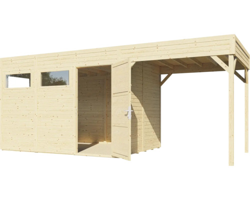 Holzgartenhaus mit Doppeltür und Carport