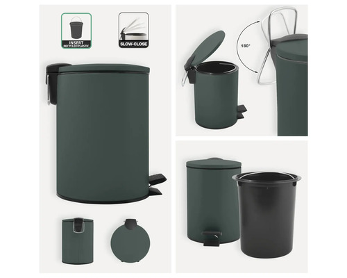 Poubelle à pédale avec seau en plastique recyclé et fermeture amortie