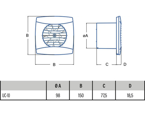 Dessin technique d''un ventilateur avec dimensions