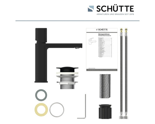 Robinet de lavabo Schütte, comprenant le kit de vidange, les accessoires de montage et le mode d''emploi