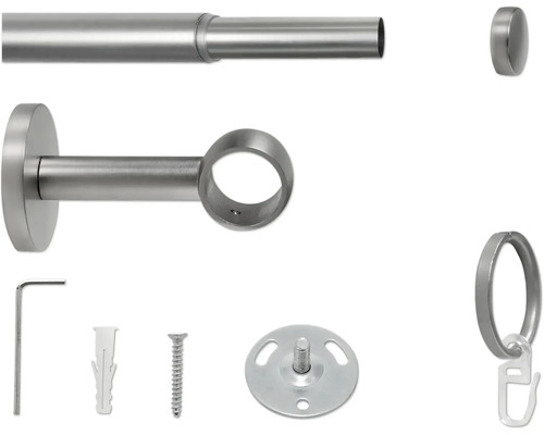 Set de tringle à rideaux avec supports, embouts, anneaux, vis, chevilles et outils