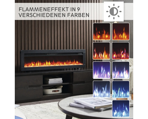 Elektrischer Kamin mit Flammeneffekt in neun verschiedenen Farben auf Lowboard