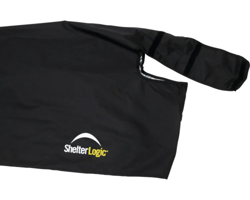 Schwarze Abdeckung mit ShelterLogic Logo.
