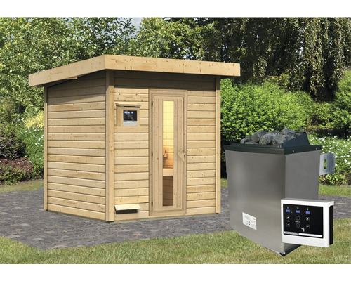 Saunahaus Karibu Talos 2 inkl. 9 kW Ofen u.ext. Steuerung ohne Vorraum mit Holztür und Isolierglas Saunahaus Karibu Talos 2 inkl. 9 kW Ofen u.ext. Steuerung ohne Vorraum mit Holztür und Isolierglas