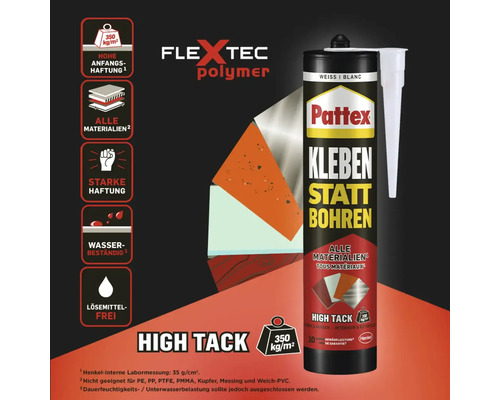 Pattex Kleben statt Bohren Colle de montage en distributeur avec les propriétés du produit