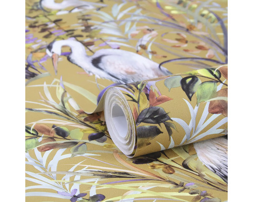 Tapetenrolle mit Reiher und Pflanzenmuster